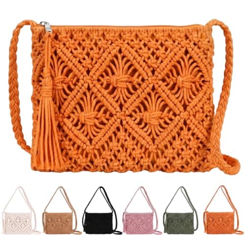 Sahunfri Straw Crossbody Bag for Women Bohemian Shoulder Bag Woven Crochet Purse For Summer Beach Travel Clutch Handbag (Orange)