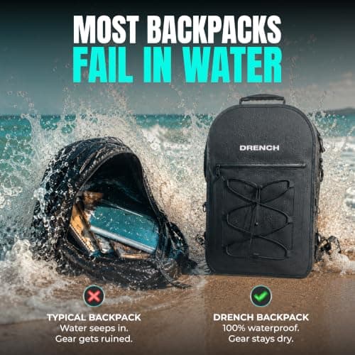 Drench 100% Waterproof Backpack 25L | Fully Submersible IPX8 Dry Bag Rucksack | Airtight Waterproof Zip | Floating Travel Backpack Fits 16 Inch Laptop | Gear Loop System for Fishing Kayaking Boating — view 5