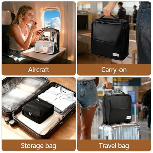 Travel Makeup Bag, CS COSDDI Make Up Bags for Women Large Capacity Cosmetic Bags Waterproof Toiletry Bag with Luggage Compartment Tie and Detachable Mirror, Leather Portable Standing Makeup Bag — view 4