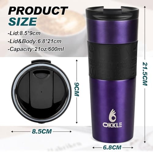 OKKLE Travel Mugs for Hot Drinks 600ml, Insulated Coffee Mug with Leakproof Lid BPA-Free Coffee Travel Mug, Vacuum Insulation Stainless Steel Cup for Hot and Cold Coffee and Tea — view 6