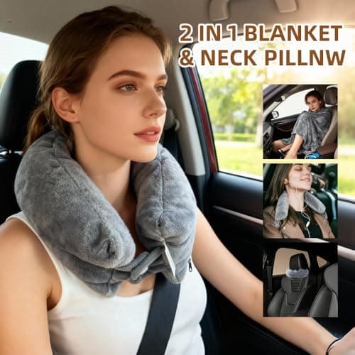 Travel Pillow/Blanket 2-in-1,Portable Blanket Neck Pillow for Airplane Gray — view 3