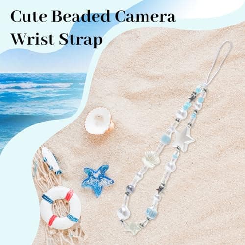 BelleVive Beaded Camera Wrist Strap, cute digital camera charm, lanyard, phone charms, strap, anti-loss hand strap, beaded camera chain for phone bag, keychain, Blue — view 4