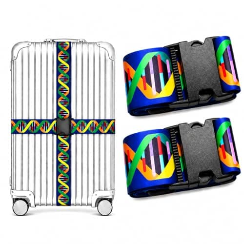 Luggage Straps for Suitcases 2 Pack, Adjustable Suitcase Belt 106–196 cm, Bright Pattern Travel Luggage Strap for Easy Identification, Heavy Duty Polyester with Quick Release Buckle (DNA)