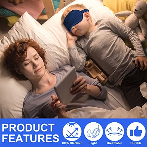 IEKEODI 2 Pack Silk Sleep Masks, Light Blocking Eye Masks, Black&Navy Blue — view 5
