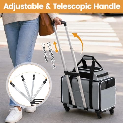 COSTWAY Foldable Pet Carrier with Wheels, Telescopic Handle (Grey) — view 3
