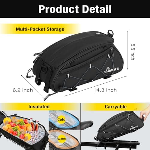 BOBILIFE Insulated Bike Pannier Rack Bag 10L Large Capacity Waterproof Bicycle Travel Expedition Back Seat Pannier Rack Bag for Bicycle, E-Bike and Motorcycle — view 2