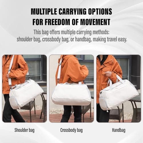 Viiotu Gym Bag with Shoe Compartment for Men Women, Water Resistant Oxford Fabric Duffle Bag with Wet Dry Pocket, Lightweight Sports Bag Travel Bag with Adjustable Strap for Fitness Weekend (White) — view 4