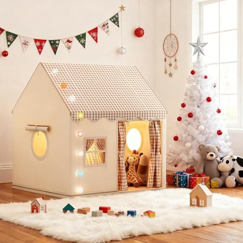 FREEAMG Kids Play Tent with Multi-Coloured Ball Lights & Storage Bag Khaki — view 2