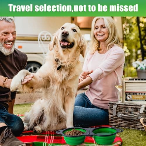 SLSON Collapsible Dog Bowls Foldable Dog Dual Bowl Travel Water and Food Bowls,Sturdy Reinforced Rim Portable Pet Feeder Cat Bowl for Walking Hiking Outdoors (green) — view 6