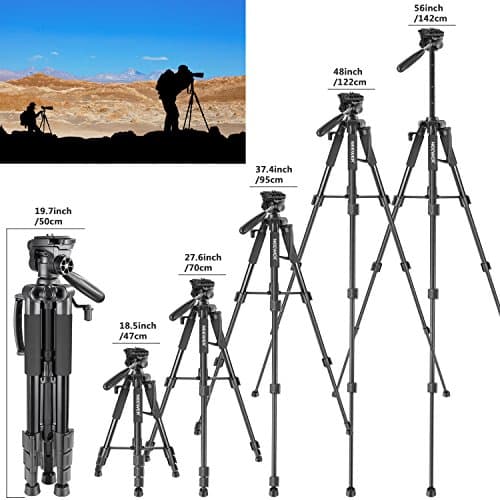 Neewer Portable Camera Tripod for Travel Vlogging, Professional Aluminum Heavy Duty Tripods with 3-Way Swivel Pan Head, Bag for DSLR Camera DV Video Camcorder Load up to 8.8 lb/4 kg Black(SAB234) — view 4