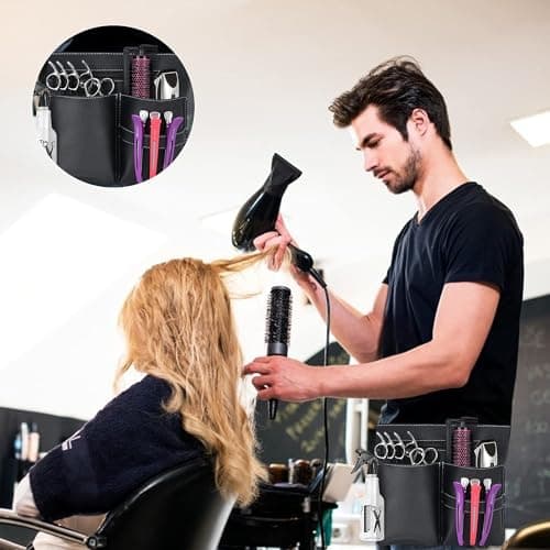 ieron Professional Scissor Bag, Beauty Hairdressing Pouch Barber Leather Waist Pouch, Salon Shoulder Organizer Kit Grooming Hair Stylist Scissor Holder Tool Bag — view 5