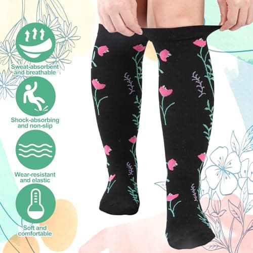 Zuimei 6 Pairs Plus Size Wide Calf Compression Socks for Women Beige 3XL — view 6