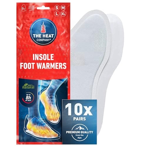 THE HEAT COMPANY Insole Foot Warmers - 10 Pairs - EXTRA WARM - 8 Hours of Warmth - Instant Heat - Air Activated - Purely Natural - Medium Size: 5.5-7