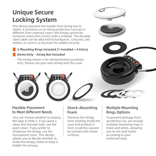 UP Security Lockable AirTag Holder with 3-Digit Combination Lock, Metal Case Compatible with Apple Air Tag, Anti-Theft Tracker AirTag Lock for Luggage, Suitcase, Backpack, Travel Gear, Car Tracking — view 3