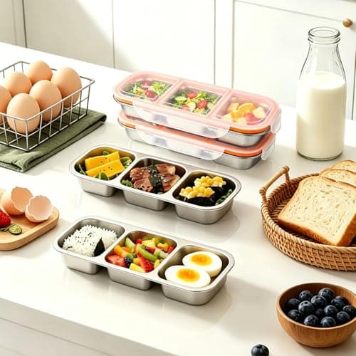 Surflyee 2PCS Stainless Steel Snack Boxes with 3 Compartments — view 6