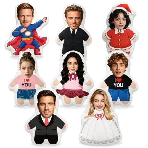 Custom Face Pillow, Personalised Photo Cushion with Body Shapes, Funny Mini Human Doll Pillows, Novelty customized gift for Boyfriend Girlfriend Valentine’s Day Christmas, 4-18 Inches
