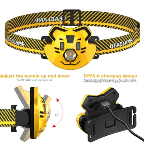 Cymwer Kids LED Headlamp USB Rechargeable Camping Flashlight Toys Angle Adjustable Outdoor Camping Lantern Birthday Gifts for Toddlers — view 2