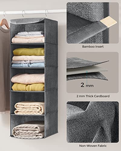 SONGMICS Hanging Wardrobe Storage Organiser, Foldable — view 6