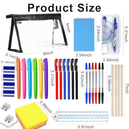 42PCS Back to School Stationery Sets, School Supplies Kit with Pencil Case, Notebook, Eraser, Sticky Notes, Pencil Sharpener, Compass Set, Highlighters, Pencils, Angle Ruler, Fountain Pens,Signing Pen — view 2