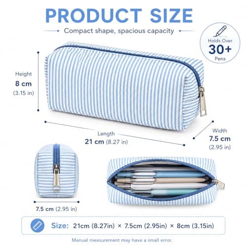 Large Capacity Striped Nylon Pencil Case for School & Travel - Lightweight Pen Pouch Holds Over 30 Pens, Cosmetic Makeup Bag & Stationery Organizer for Students, Professionals, Office & College — view 4