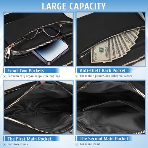 GAOHUI Cross Body Bag Women with Adjustable Strap, Multi-Pocket Nylon Waterproof Shoulder Bag Black Handbag Anti Theft Ladies Bags for Women Girl Travel Daily Use — view 2