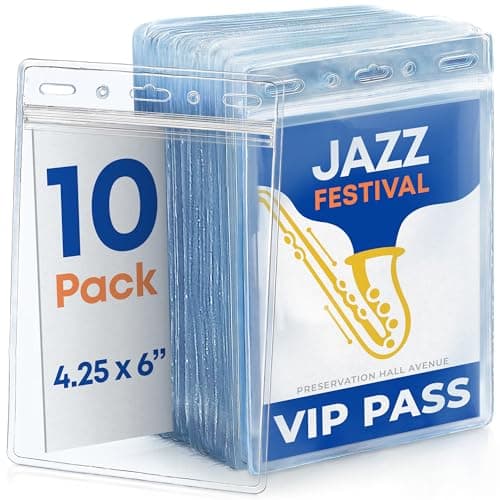 Vertical Passport & ID Badge Holders w/Zipper Seal - 4x6”, Clear, 10 PK
