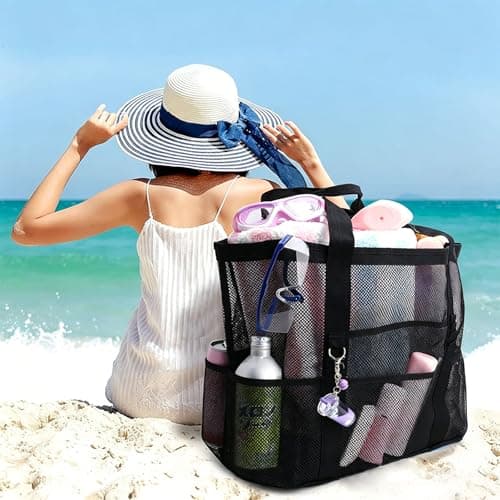 Ogetok Mesh Beach Bag, Extra Large Mesh Beach Tote Bag, Lightweight Oversized Pool Bags with 8 Pockets for Women and Men, Foldable Vacation Trip Essentials Beach Accessories — view 2