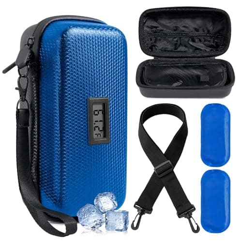 Defresit 24h Insulin Cooler Travel Case - TSA Approved Medication Diabetic Cooler for Travel with Thermometer Temperature Display Refrigerated Medicine Organizer Bag with 2 Ice Pack Blue