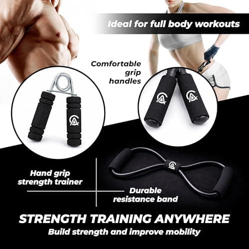 Home Gym Fitness Kit With Ab Wheel, Push Up Bars, Resistance Bands, Skipping Rope & Hand Gripper — view 6