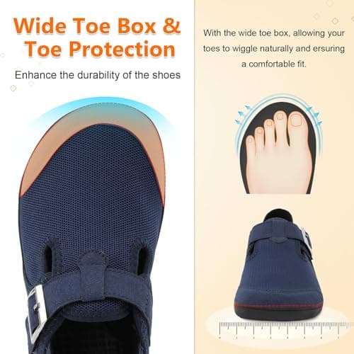 JIASUQI Barefoot Shoes Womens Wide Casual Walking Shoes Zero Drop Minimalist Sneakers with Adjustable Strap Slip on Clogs for Office Shopping Travel(Navy 41,Size UK 7.5) — view 3
