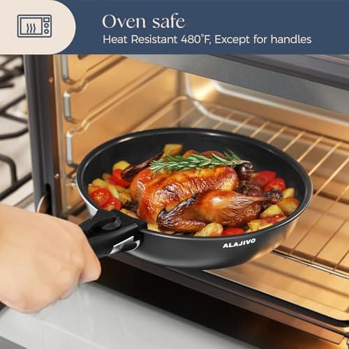 Ceramic Cookware Set with Removable Handle, 14-Piece Pan Set with Non Stick Coating, Induction Pots and Pans with Lids, 24/28cm Frying Pan, Suitable for All Hob Types, Oven-Safe — view 6