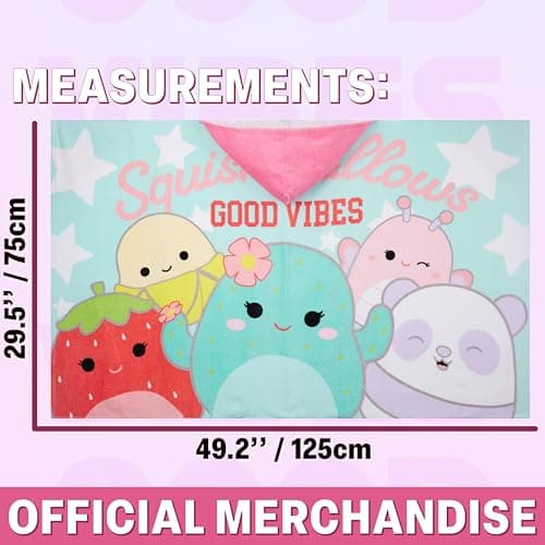 Squishmallows Hooded Towels for Girls, 100% Cotton Bath & Beach Towel Ponchos, Soft & Absorbent Kids Shower Swimming Wrap & Changing Robe, Pool, Travel & Holiday Essentials (Multi Squishmallows) — view 6