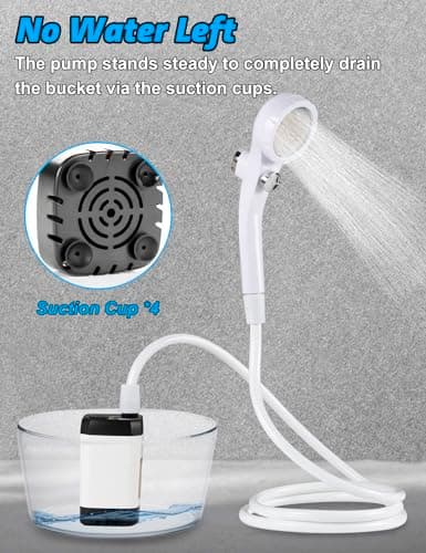 Camping Shower, LIBERRWAY Portable Shower for 90-140mins Outdoor Shower, Battery Level ▏ Watertemperature Viewable Dog Shower with Waterpressure Adjustable Shower Head IP67 Water Pump 6.5ft Hose-White — view 6