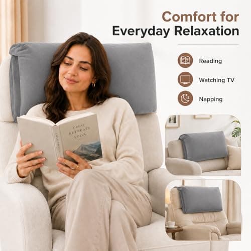 XPJBKC Neck Pillow for Chair, Non-Slip Neck Support Pillow for Sofa, Headrest Ergonomic P-illow for Recliners Armchairs, Velvet N-eck Cushion for Chair with Pocket for Pain Relief and Support(Gray) — view 4