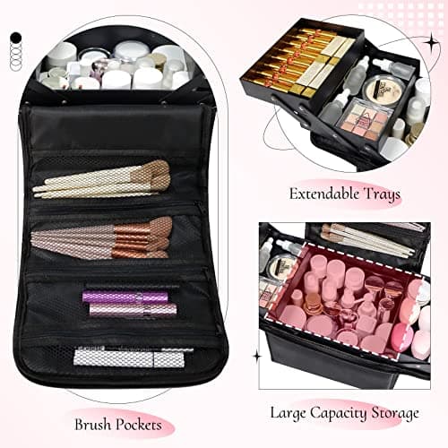 Feibrand Makeup Organiser Box Vanity Cases: Professional Cosmetic Boxes - Large Travel Make up Bag Storage Nail Art Kit Beauty Cases - Black Cosmetics Bags Organizer Set for Girls & Women — view 3
