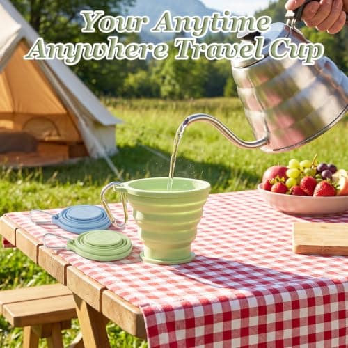 Set of 2 silicone folding cups, portable for outdoor use, blue and green — view 6