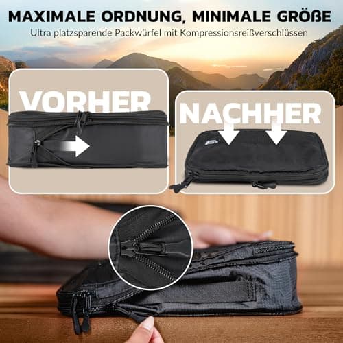 BACK&PACKER Packing Bags Set with Compression - 6 Pieces - Packing Cubes Made of Recycled Material - Lightweight Organiser for Backpack & Suitcase - Includes Wet Laundry Bag (Black) — view 2