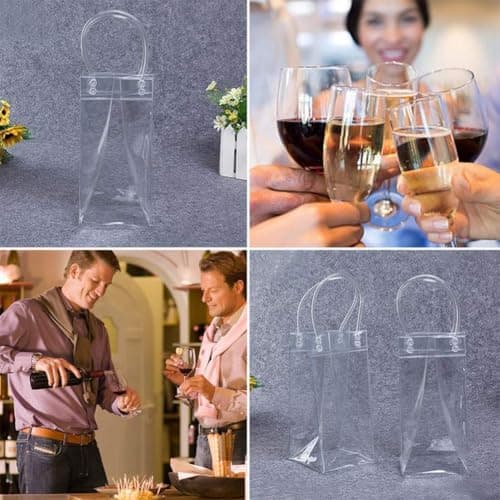 6 Pack Ice Bag Wine Cooler for Champagne Beer Red Wine Bottle Leakproof Wine Chiller Portable Clear PVC Wine Cold Bag with Carry Handle, Gel Carrier for Party Outdoor — view 6