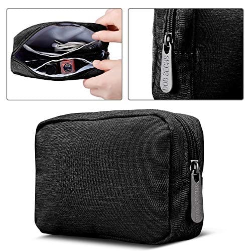 DOB SECHS Waterproof Canvas Mini Travel Makeup Carrying Case Wash Bags Cosmetic Bag Portable Electronics Accessories Organizer Wash Gym Shaving Bag, Black — view 3