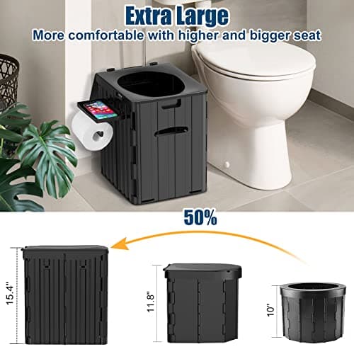 XL Portable Toilet for Adults, Extra Large 15.4" H Foldable Camping with Detachable Phone Shelf and Paper Holder, Waterproof Porta Potty Lid Camping, Hiking, Long Road Trips, Car — view 2