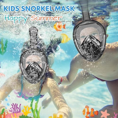 Kids Snorkel Mask Full Face, Snorkeling Gear for Kids 3-14 with Camera Mount, 180 Degree Panoramic View Snorkeling Set Anti-Fog Anti-Leak (Black) — view 3