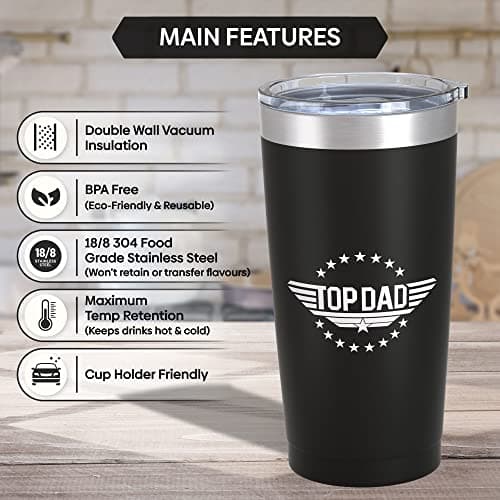 BestaFiesta Dad Gifts Christmas Ideas Gift from Son Gift from Daughter Gift Ideas for Him Thermal Flask Insulated Coffee Mug Stainless Steel Travel Mug Birthday Top Dad — view 5