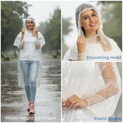 Opret Disposable Rain Ponchos 10 Pack, Emergency Raincoats, Waterproof — view 2