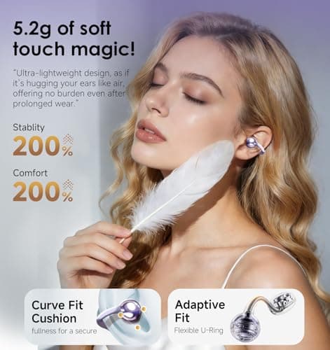 King Lucky i121 Open Ear Wireless Bluetooth 5.4 Clip-on Earbuds with Mic, 50H Playtime, Waterproof, Comfortable for Small Ears&Glasses Wearers, for Workouts (Modern Design, Purple) — view 5