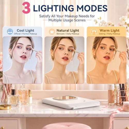 Auxmir Rechargeable Travel Mirror with Lights, 30X Magnifying Makeup Mirror — view 4
