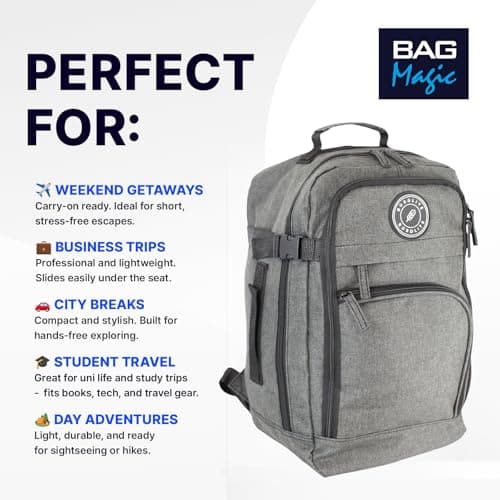 Bordlite Ryanair 40x20x25cm Underseat Cabin Backpack – Airline Approved Carry On Bag for Ryanair, EasyJet, Jet2 & More – Lightweight Travel Rucksack Fits Free Under Seat - GREY — view 4