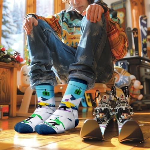 Funny Skiing Socks for Men Dad Teen Boy, I’D RATHER BE SKIING Novelty Gifts — view 5