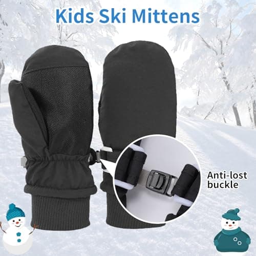 Fjquamitix Kids Winter Ski Mittens, Waterproof Mittens Kids, Warm Fleece Lined Toddler Ski Gloves Age 2-8 Boys Girls For Winter Outdoor (Black, M) — view 4