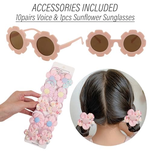 DAVBNM Cute Floral Straw Crossbody Bags Girl Shoulder Bag Girls Handbags Toddler Handbag, Braided Floral Princess Bag Woven Straw Bags + Flower Sunglasses & Floral Headbands for Shopping School Travel — view 6