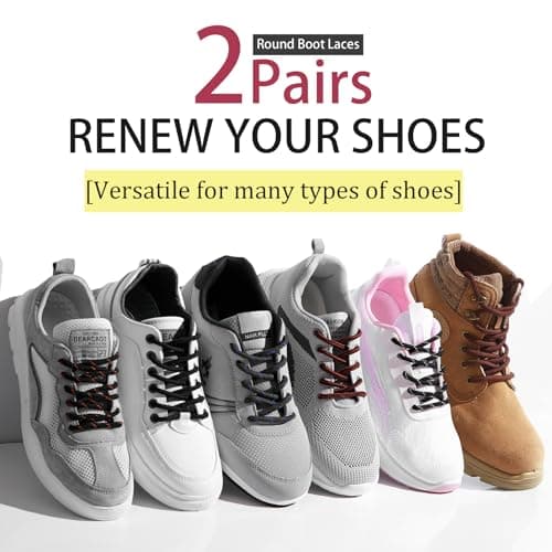 7STROBBS 2 PAIRS Strong Work Boot Laces, Heavy Duty Round Shoelaces for Walking Boots, Trainers Shoes, Hiking Boots, Safety Boots, Thick Shoe Lace Black Brown 140CM — view 4